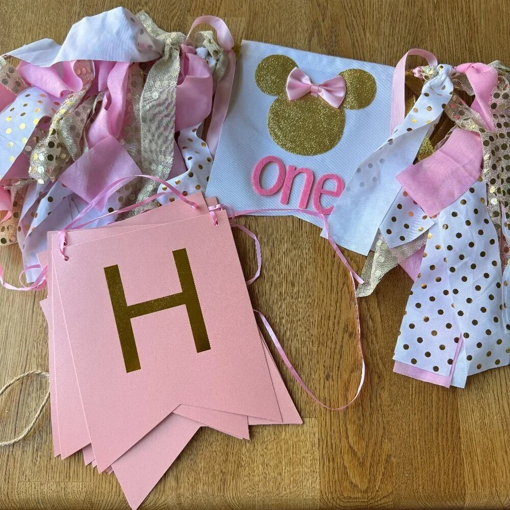 Minnie Mouse First Birthday Banner and Happy Birthday Banner